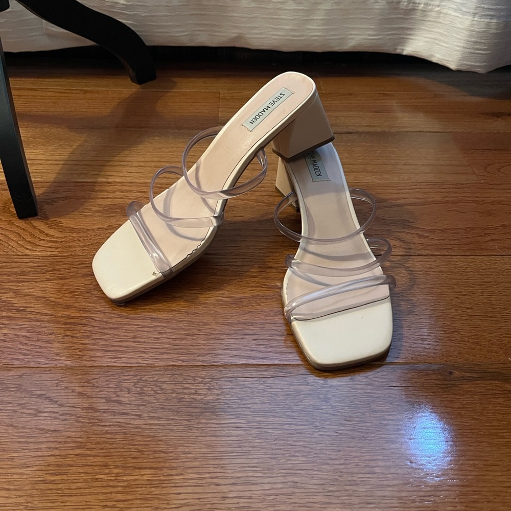 Steve Madden Cream and Clear Block Heels